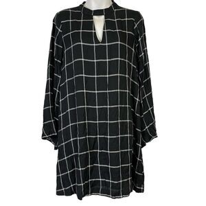 ANN TAYLOR LOFT Black White Statement Sleeves Mini Key Hole Loose Fit Dress XS